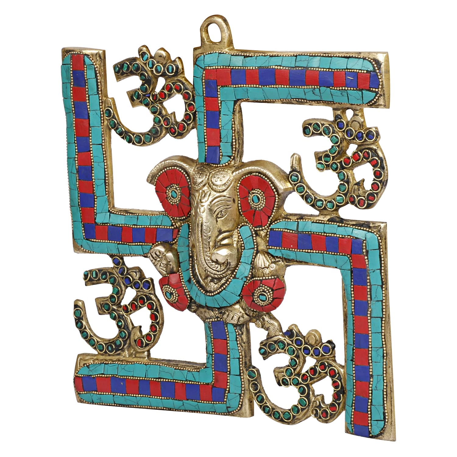 Svarup Brass Om Ganesha Swastika Wall Hanging, Brass Ganesh For Decor Entrance 8 Inch